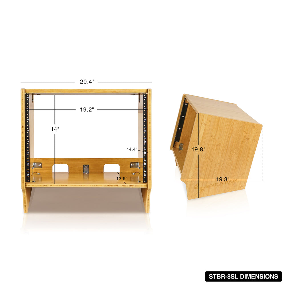 Sound Town STBR-8SL | DIY 8U Angled Desktop Turret Studio Rack, Solid Carbonized Bamboo, Assembly Required - Size and Dimensions