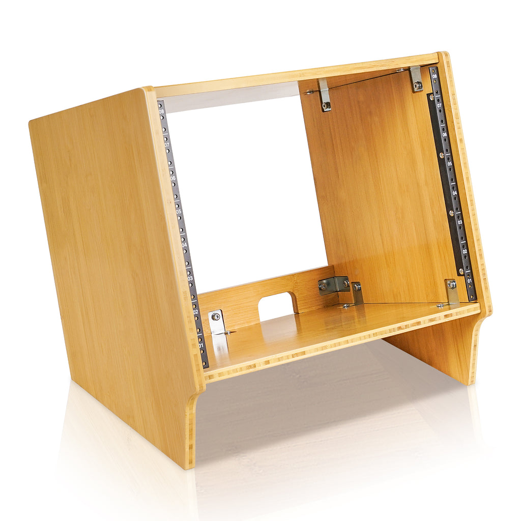 Sound Town STBR-8SL | DIY 8U Angled Desktop Turret Studio Rack, Solid Carbonized Bamboo, Assembly Required - Audio Equipment Storage