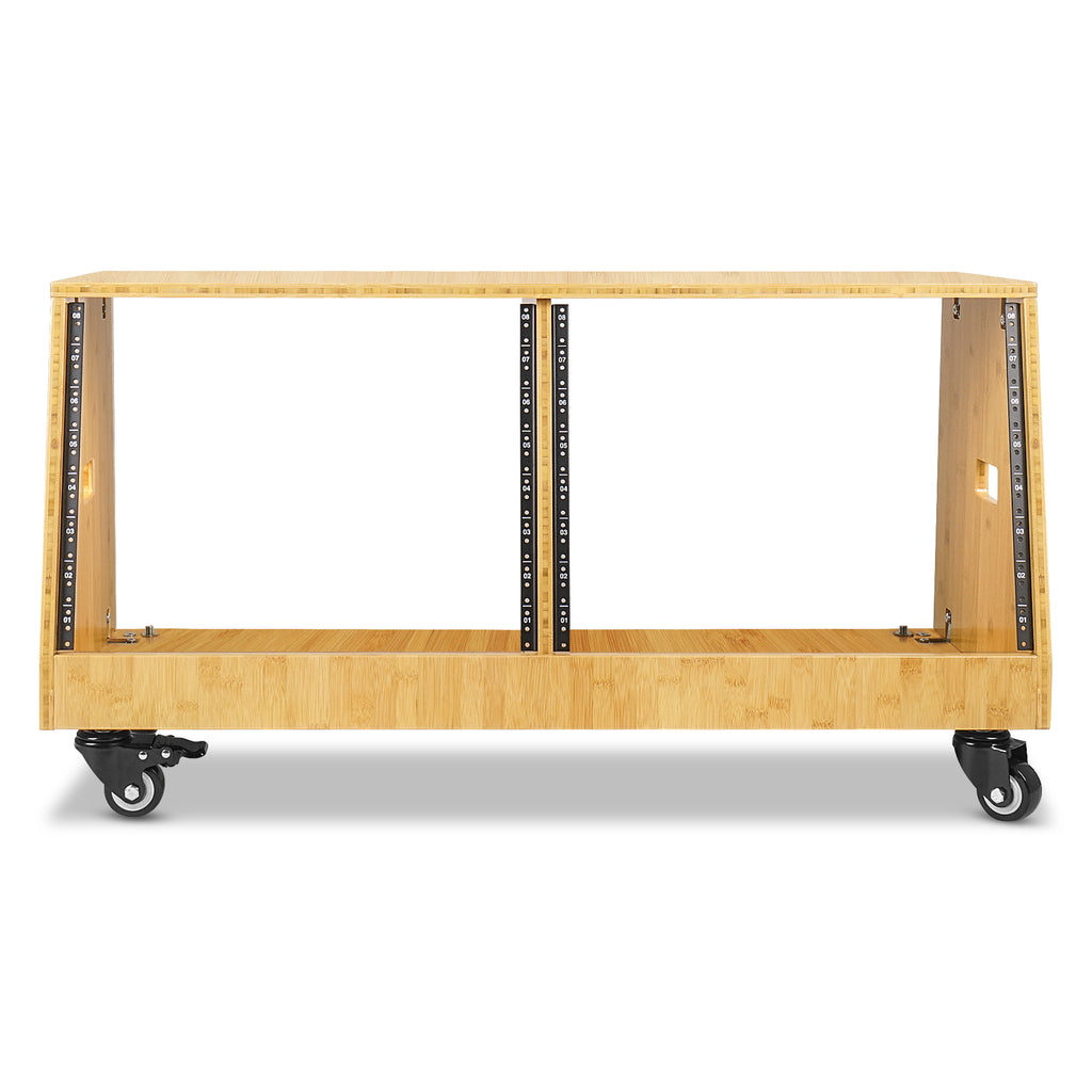 Sound Town STBR-D8T | DIY 2 x 8U Slanted Studio Rack with Solid Carbonized Bamboo, Casters, for Recording Room, Home Studio - Equipment Organization