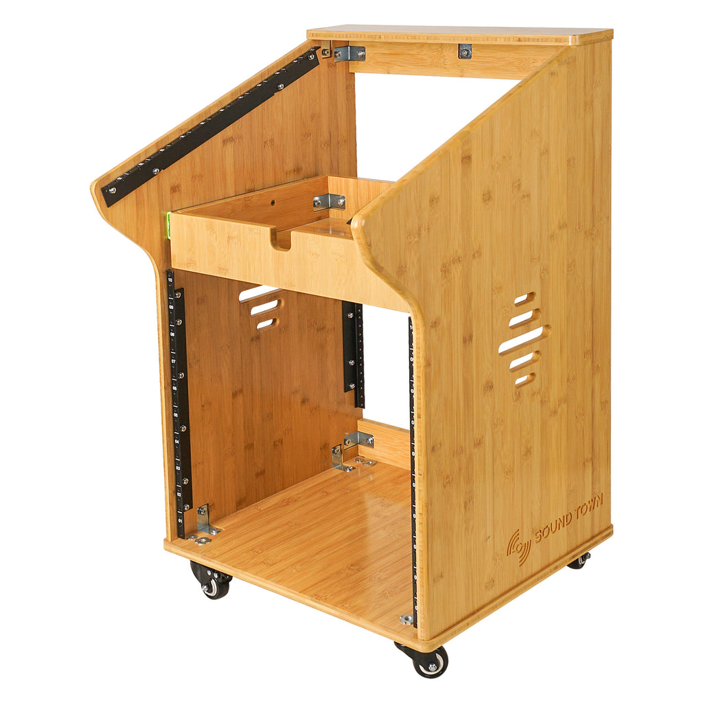 Sound Town STBR-M11X10 | DIY 10U Solid Carbonized Bamboo Studio Rack w/ 11U Top, 2U Drawer, Rubber Feet, Casters, for Recording Room, PA/DJ Equipment, Home-Audio - Right View