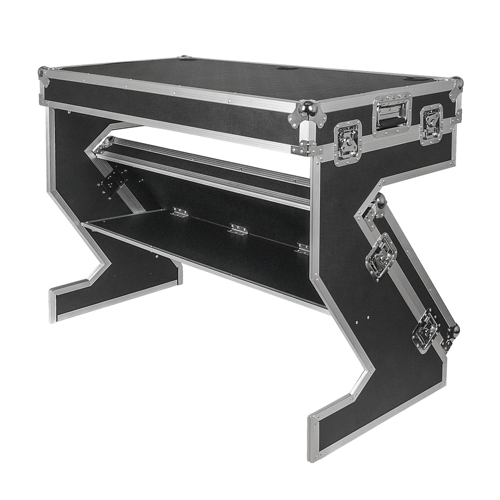 Sound Town STDJT-Z46W | DJ Z Table Workstation Folding Mobile Flight Case with Wheels and Handles, Durable Plywood-Left Side