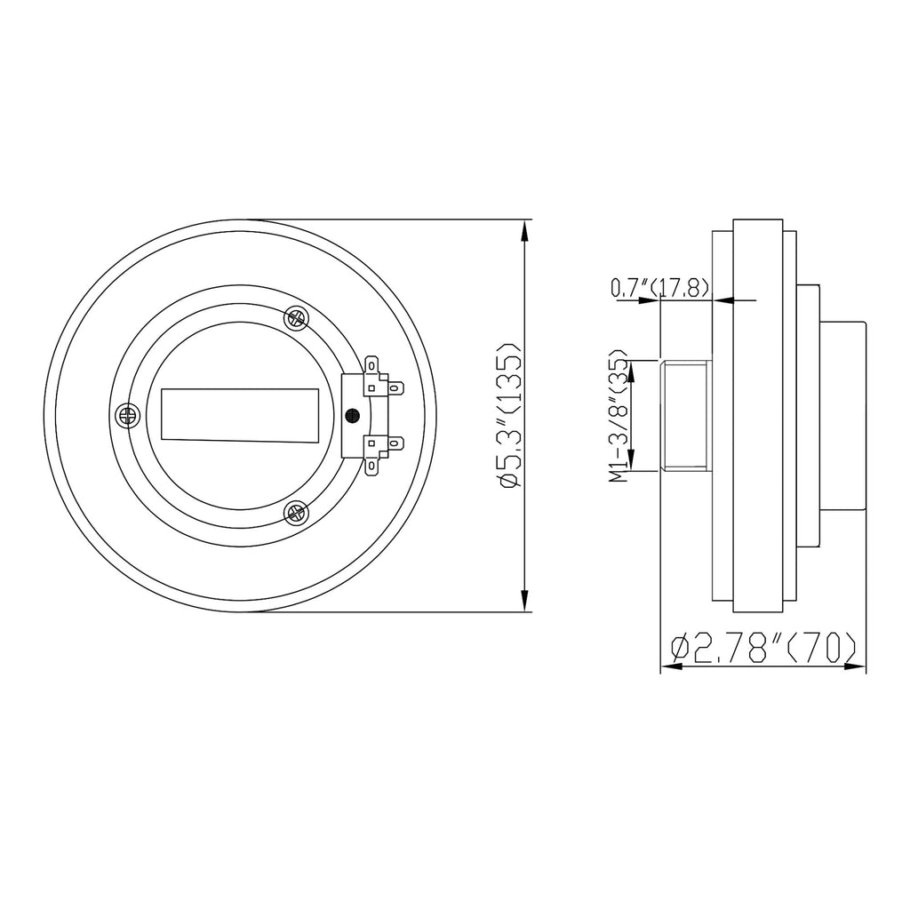 Sound Town STHF-008T-R | REFURBISHED: 2" 100W Titanium High Frequency Compression Driver Replacement Tweeter for PA/DJ Speakers Compatible with Eminence PSD-20021S8 - Dimensions