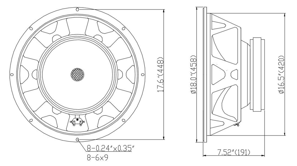 Sound Town STLF-1804-8 18" 800W Raw Woofer Speaker with 4" Voice Coil, 100 oz Magnet, Replacement for PA/DJ Subwoofer, 8-ohm, Size, Dimensions, Mounting Information, Recommended Enclosure Volume