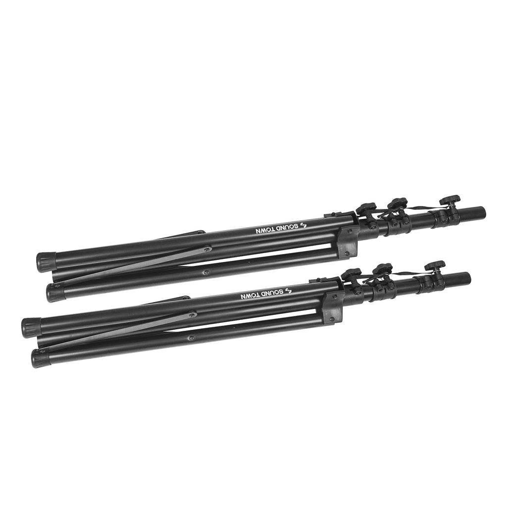 Sound Town STLS-M09-PAIR-R | REFURBISHED: 2-Pack DJ Lighting Stand, Height Adjustable, 9 ft Tall, with Side-bars and Tripod Base - Foldable