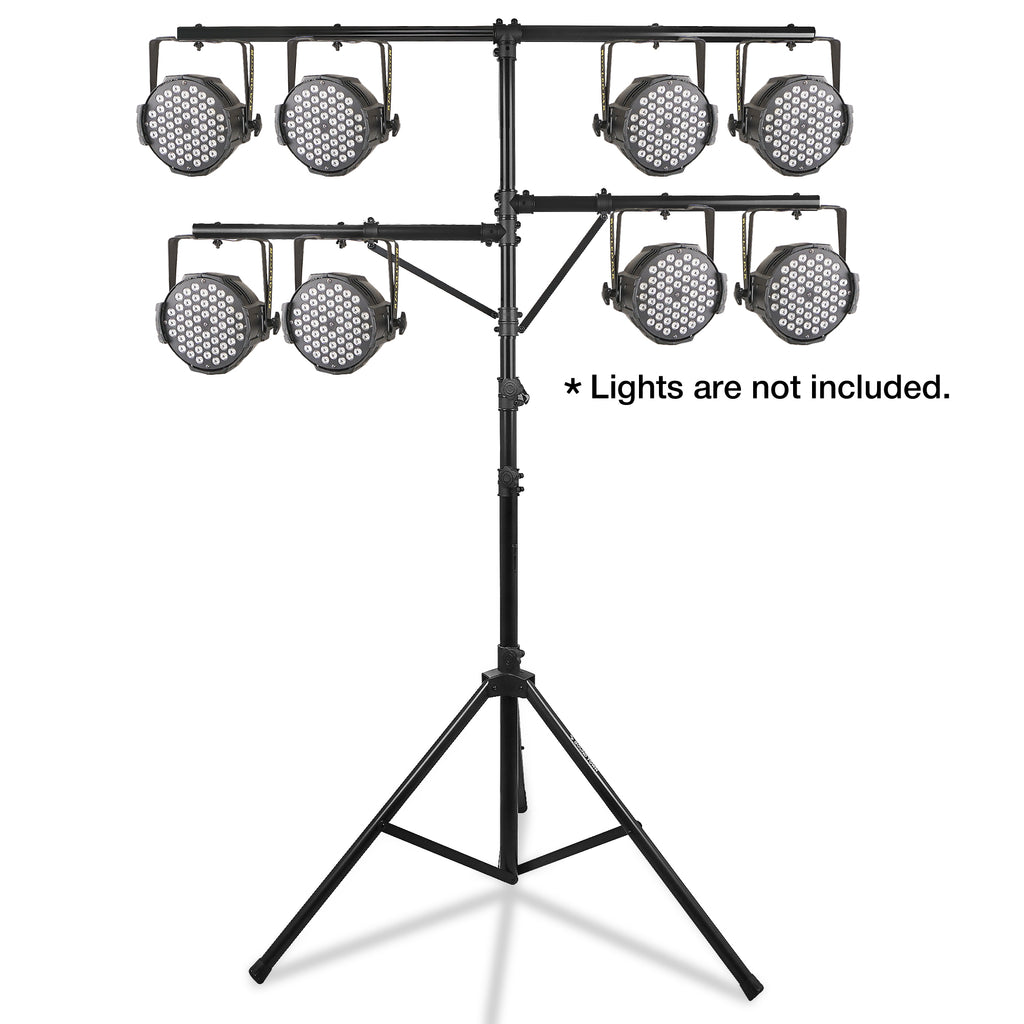 Sound Town STLS-M12-PAIR | 2-Pack DJ Lighting Stand, Height Adjustable, 12 ft Tall, with Side-bars and Tripod Base-5.0 Feet T-bar and (2) 2.5' Feet Side Bars, Accommodating Up to 8 Par Cans