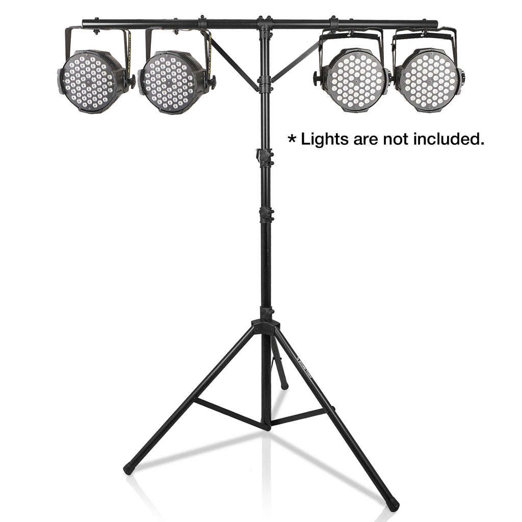 Sound Town STLS-T12 | DJ Lighting Stand, Height Adjustable, 12 ft Tall, with T-Bar and Tripod Base-5 Feet T-bar, Accommodating Up to 4 Par Cans