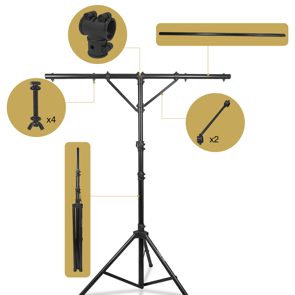 Sound Town STLS-T12 | DJ Lighting Stand, Height Adjustable, 12 ft Tall, with T-Bar and Tripod Base-Details