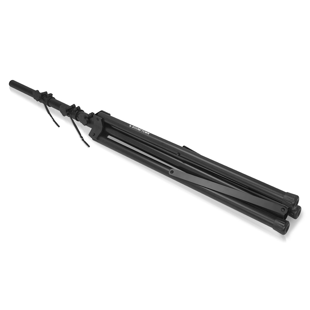 Sound Town STLS-T12 | DJ Lighting Stand, Height Adjustable, 12 ft Tall, with T-Bar and Tripod Base-Foldable