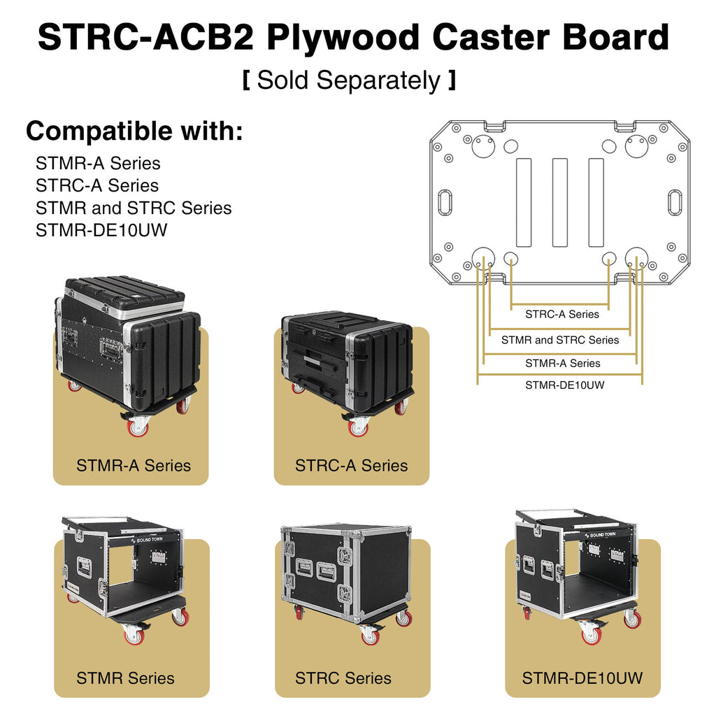 Sound Town STMR-A10X4U-R | REFURBISHED: Plywood Caster Board for Road/Rack Cases, w/ 4-inch Wheels and Brakes - Compatible with STMR-A Series, STRC-A Series, STMR & STRC Series, STMR-DE10UW