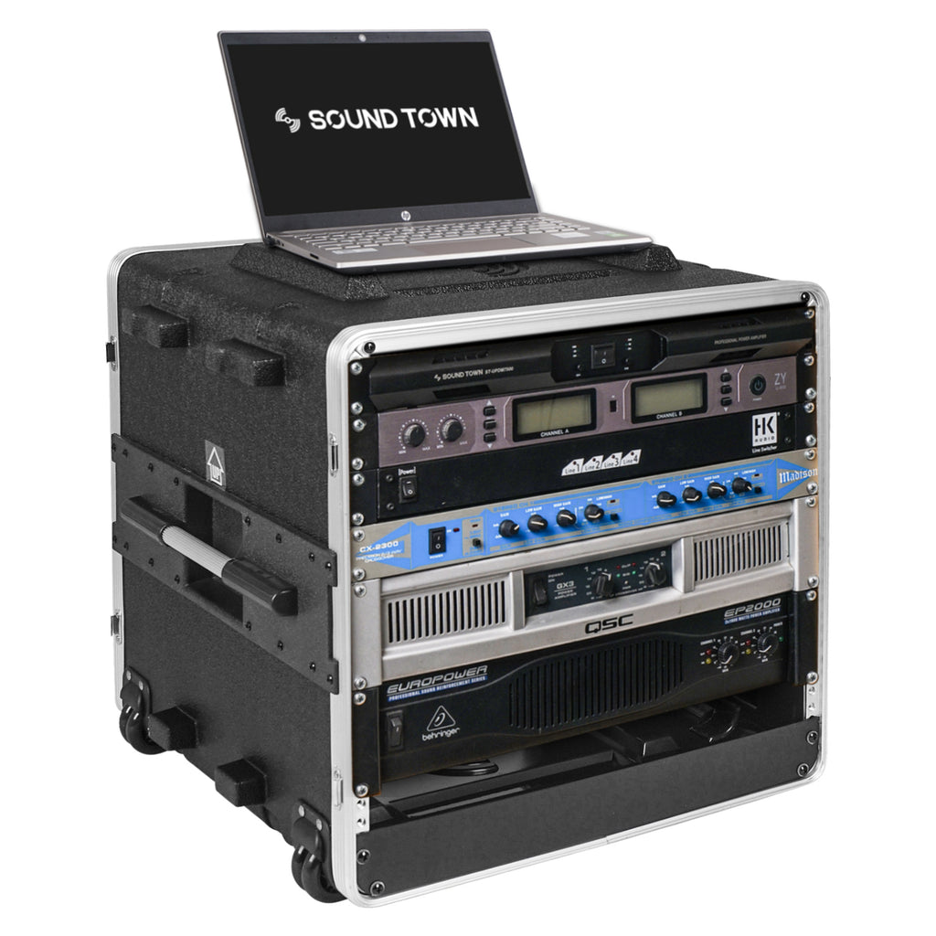 Sound Town STRC-A10UT | Lightweight and Compact 10U PA/DJ ABS Road Case w/ 9U Rack Space, 19” Depth, Retractable Handle, Wheels, Heavy-Duty Latches - Product Demonstration