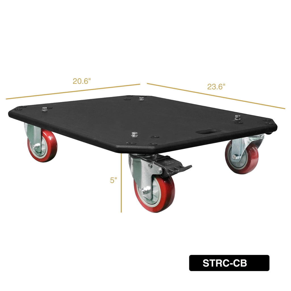 Sound Town STRC-CB-R | REFURBISHED: Sturdy Replacement Plywood Caster Board for Road/Rack Case, with 4-inch Wheels and Brakes - Size and Dimensions