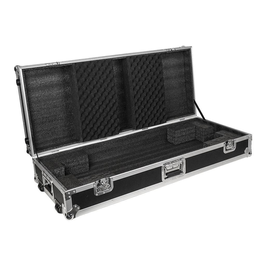 Sound Town STRC-KB61W | Plywood 61-Note Keyboard ATA Flight Case, with Recessed Wheels, Handles and Latches, High-density Foam Interior-Left View
