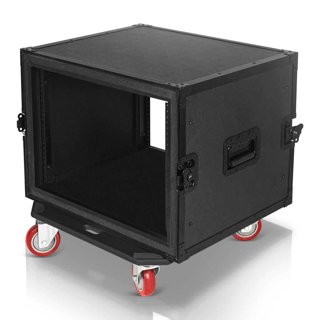 Sound Town STRC-SPB8UW | Black Series Shock Mount 8U ATA Plywood Rack Case with 21" Rackable Depth, All-Black Anodized Hardware and Casters, Pro Tour Grade