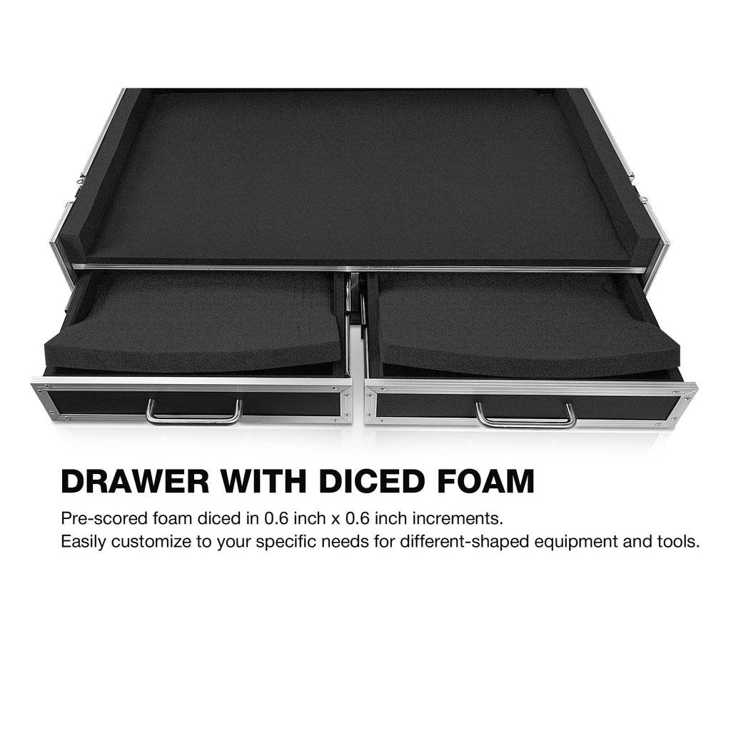 Sound Town STRC-WING48 | ATA Plywood Mixer Case with Interior Foam Protection, Doghouse, 2 Drawers, and Caster Wheels for Behringer WING 48 Mixer Console - Drawer with Diced Foam: Pre-scored foam diced in 0.6 inch x 0.6 inch increments. Easily customize to your specific needs for different-shaped equipment and tools.