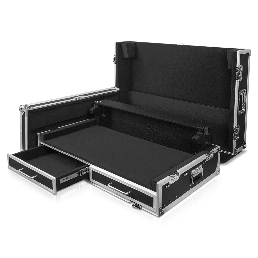 Sound Town STRC-WING48 | ATA Plywood Mixer Case with Interior Foam Protection, Doghouse, 2 Drawers, and Caster Wheels for Behringer WING 48 Mixer Console - Left Angle