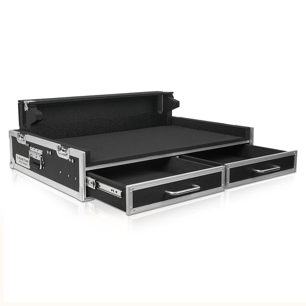 Sound Town STRC-WING48 | ATA Plywood Mixer Case with Interior Foam Protection, Doghouse, 2 Drawers, and Caster Wheels for Behringer WING 48 Mixer Console - Right Angle