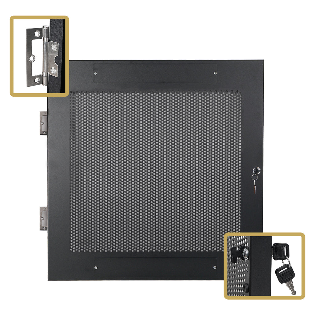 Sound Town STRK-DS12U Vented Server Rack Doors, for STRK-M12U Server Rack with Mesh Screen, Hinge, and Key Set