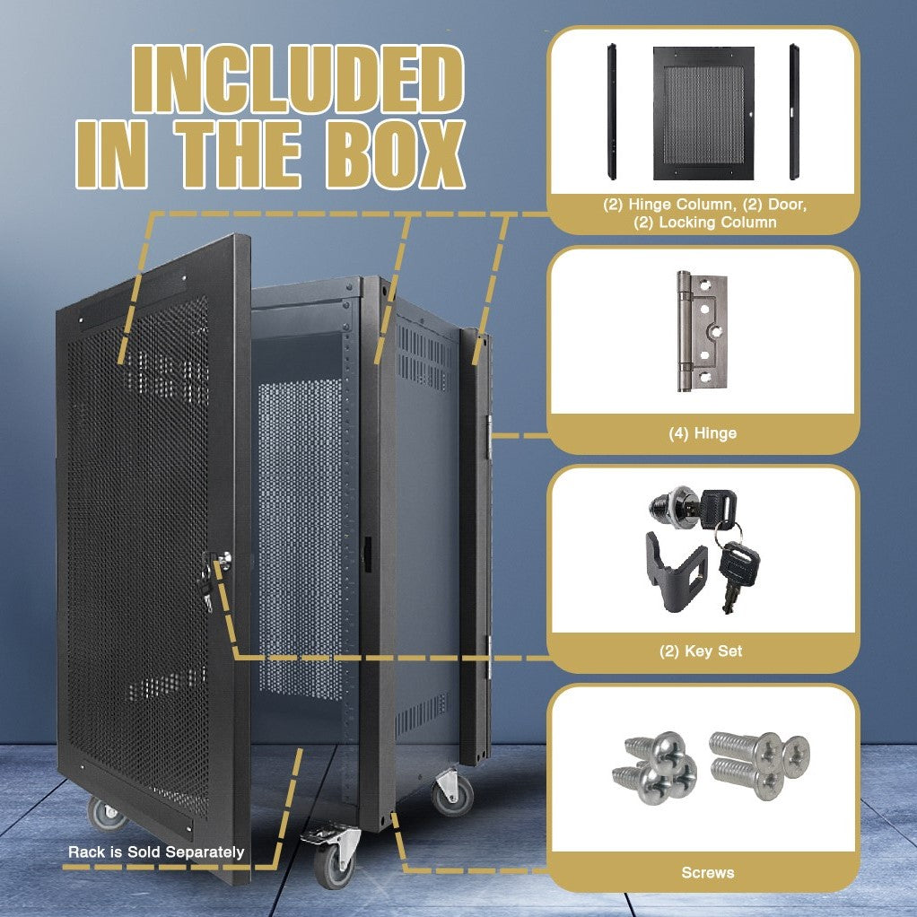 Sound Town STRK-DS12U Vented Server Rack Doors, for STRK-M12U Server Rack - Included in the Box, Package Contents