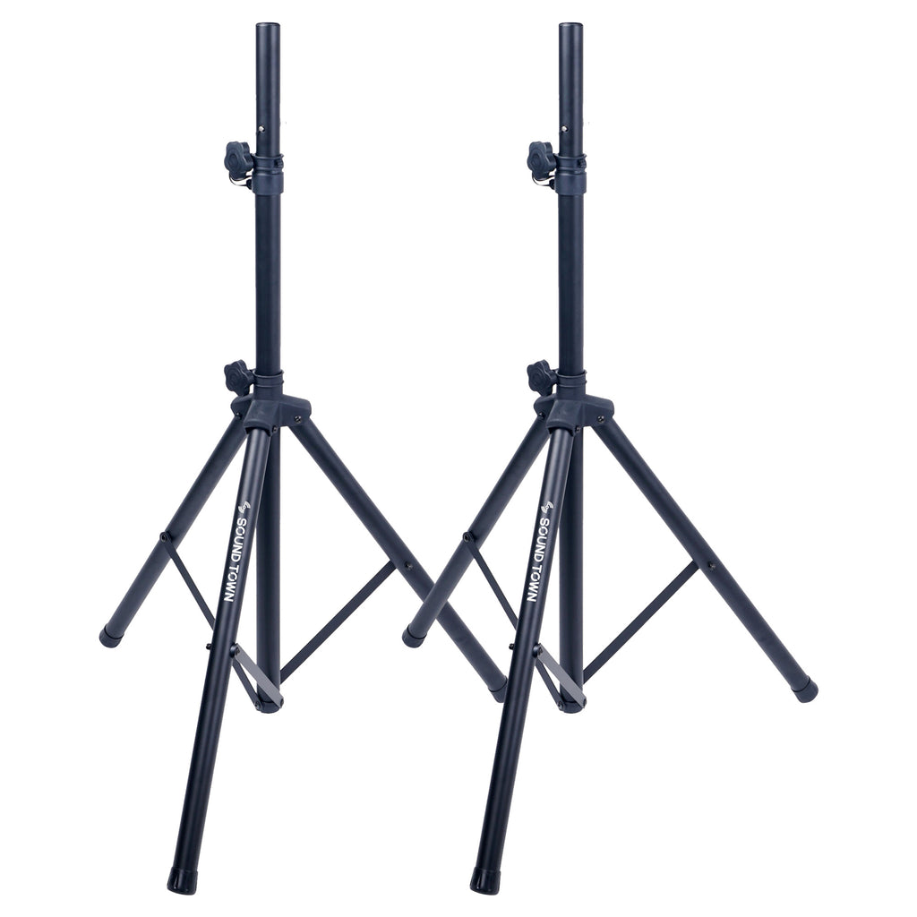 Sound Town STSD-71B-PAIR-R | REFURBISHED: 2-Pack Universal Tripod Speaker Stands w/ Adjustable Height, 35mm Compatible Insert, Locking Knob, Shaft Pin, Black