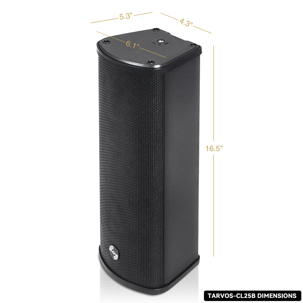 Sound Town TARVOS-CL25B-PAIR | Pair of Passive 70V/100V Dual 5" Weather-Resistant Column Array Speakers, w/ IP55-rated Aluminum Enclosure, for Home & Commercial, Black-Dimension