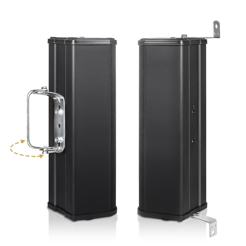 Sound Town TARVOS-CL25B-PAIR | Pair of Passive 70V/100V Dual 5" Weather-Resistant Column Array Speakers, w/ IP55-rated Aluminum Enclosure, for Home & Commercial, Black-Horizontal and Vertical Mounting Options