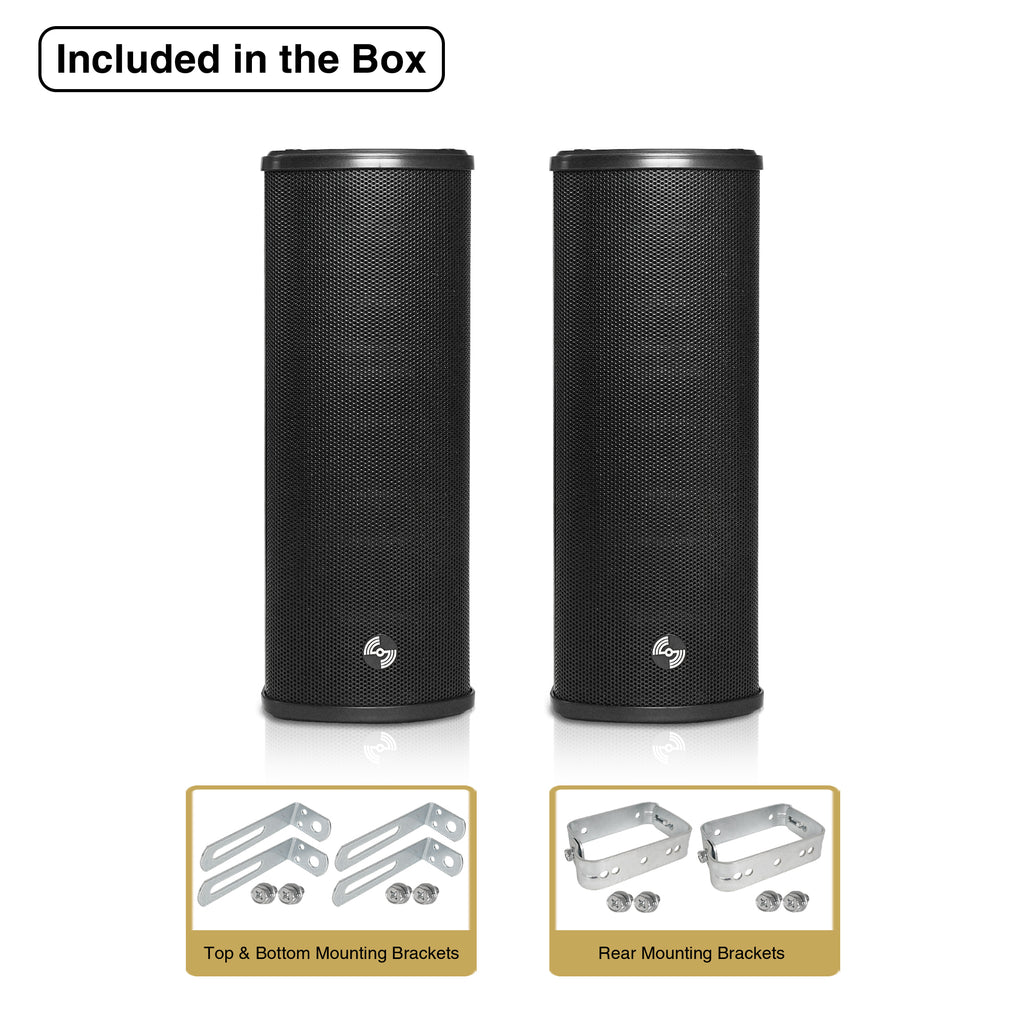 Sound Town TARVOS-CL25B-PAIR | Pair of Passive 70V/100V Dual 5" Weather-Resistant Column Array Speakers, w/ IP55-rated Aluminum Enclosure, for Home & Commercial, Black-Package Contents, Included in the Box, Top/Bottom/Rear Mounting Brackets