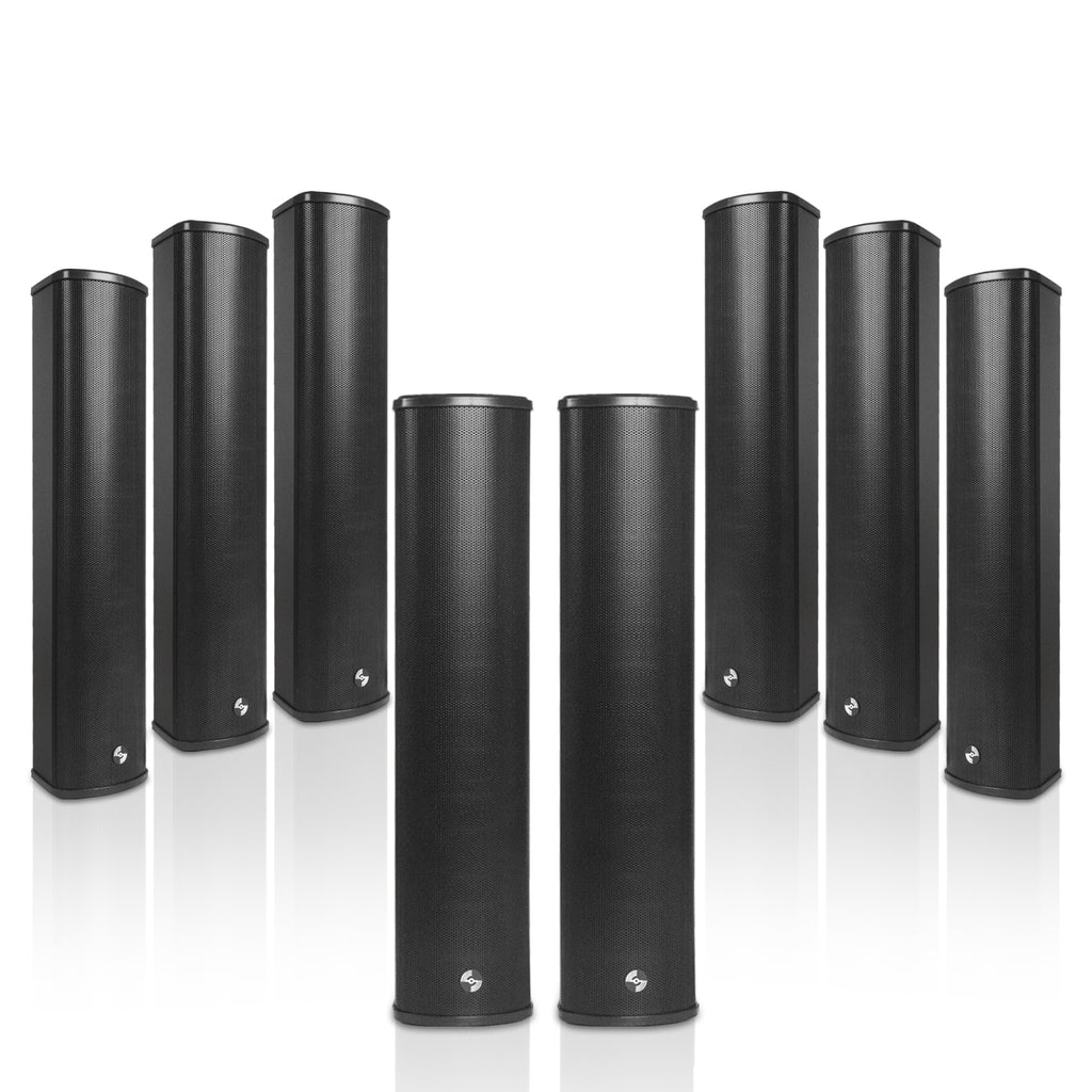 Sound Town TARVOS-CL45BX8 | Eight 70V/100V 4x5" Weather-Resistant Column Array Passive Speakers, w/ IP55-rated Aluminum Enclosure, for Home & Commercial, Black