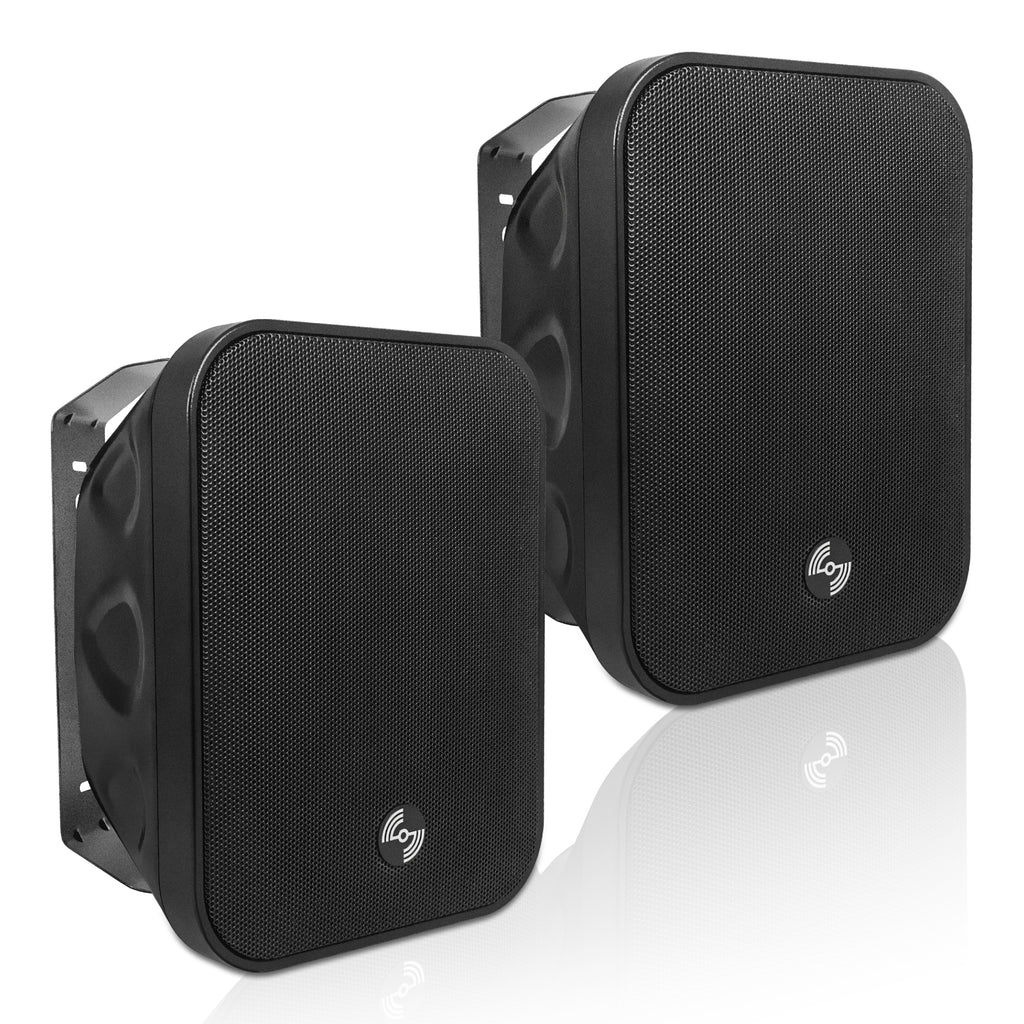 Sound Town TARVOS-MS5B-PAIR | Pair of Passive 70V/100V 5.25" Weather-Resistant Surface-Mount Speakers, w/ IP55-rated Enclosure, for Home & Commercial, Black-Right Angle