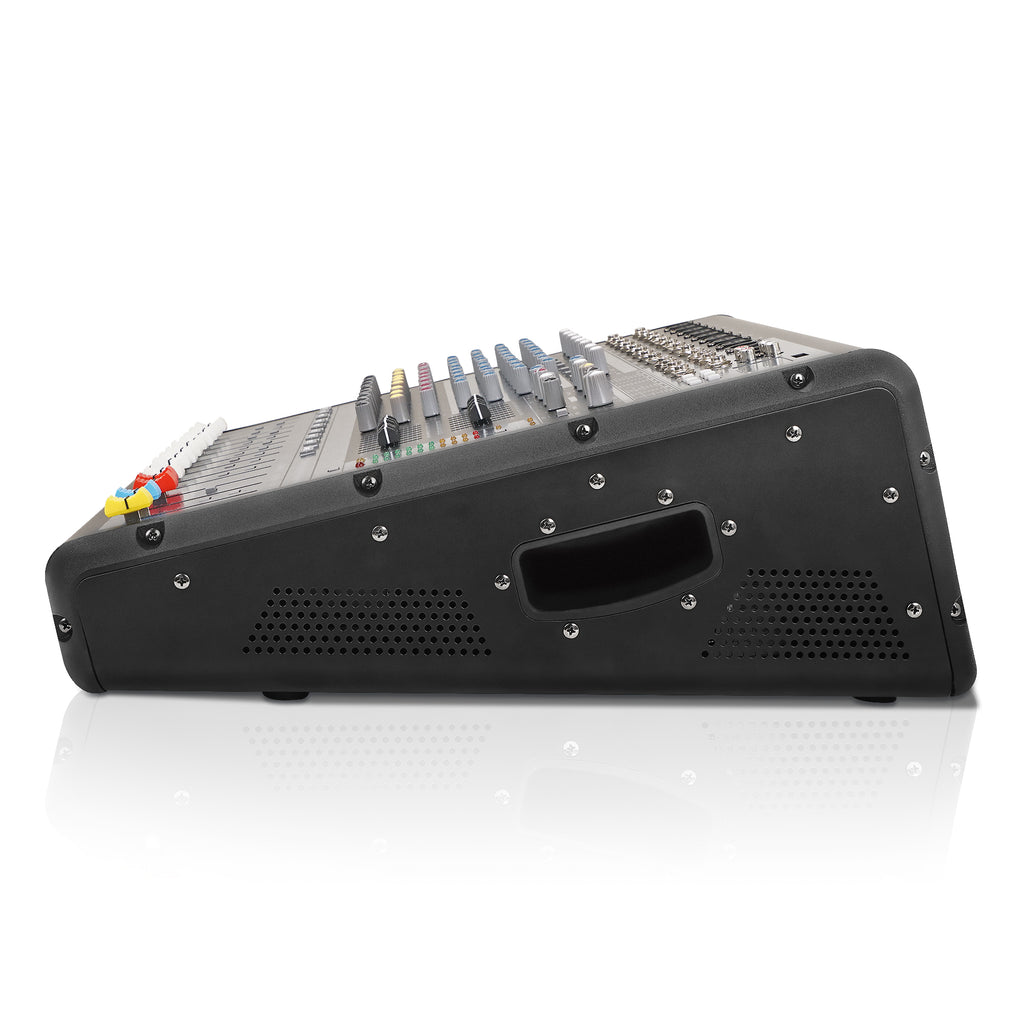 Sound Town TRITON-102PW | 10-Channel 2x800W Powered Mixer w/ 2 Bus, DSP effects, USB MP3, Dual 7-band EQ, Phantom Power-Side Panel with Handle