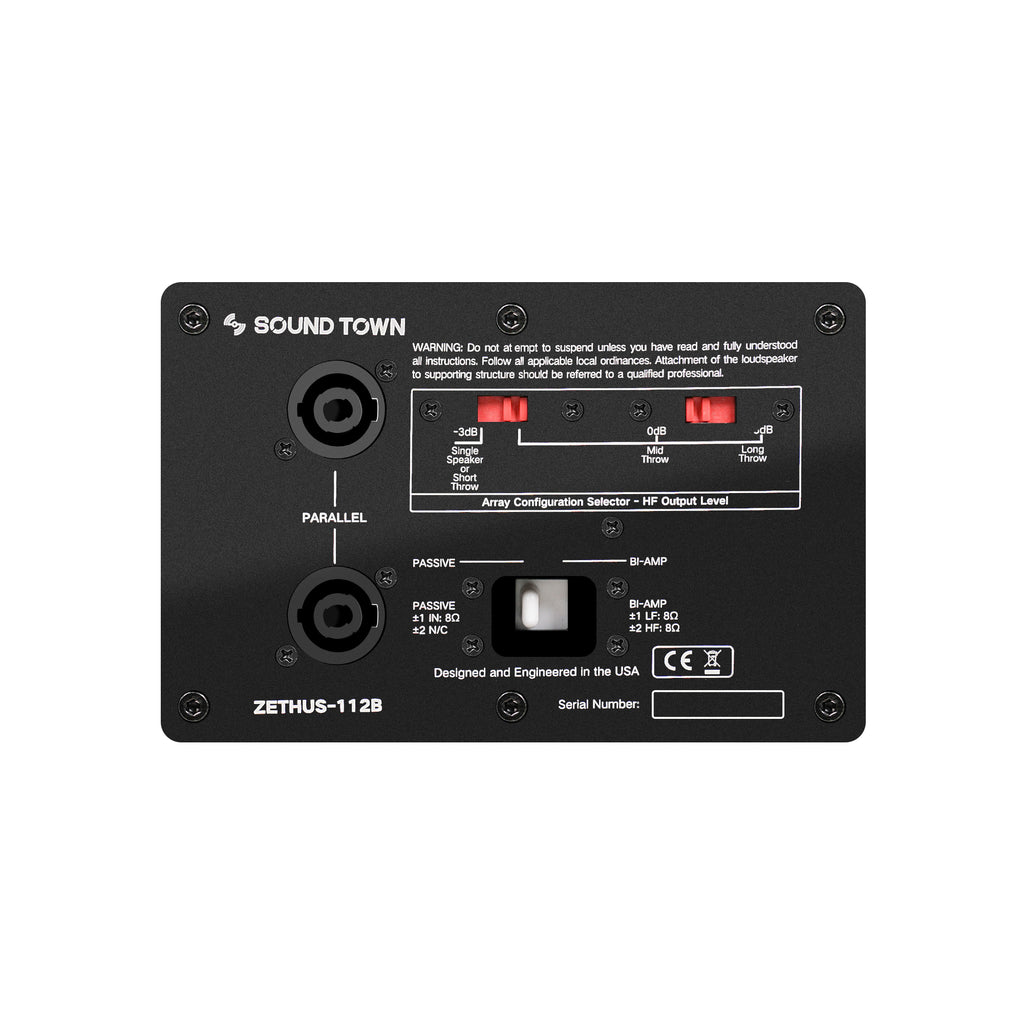 Sound Town ZETHUS-112B-2PAIRS ZETHUS Series 12" Two-Way Constant Curvature Line Array Loudspeaker System, Full-Range/Bi-amp Switchable, Black-Jack Plate
