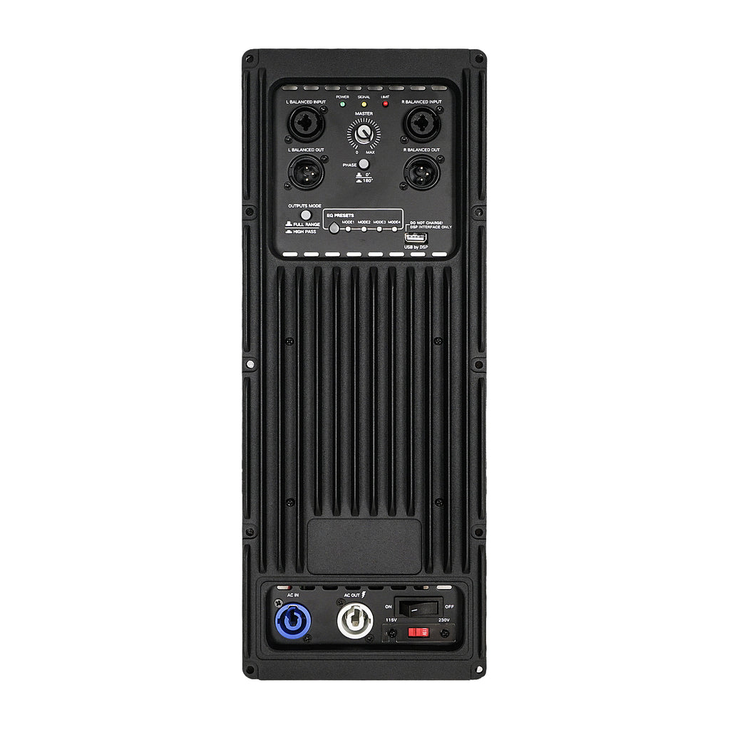 Sound Town ZETHUS-115SPW110PWX2 | ZETHUS Series 15” 1200W Powered Line Array Subwoofer with DSP, LPF, Black - Plate Amp Module