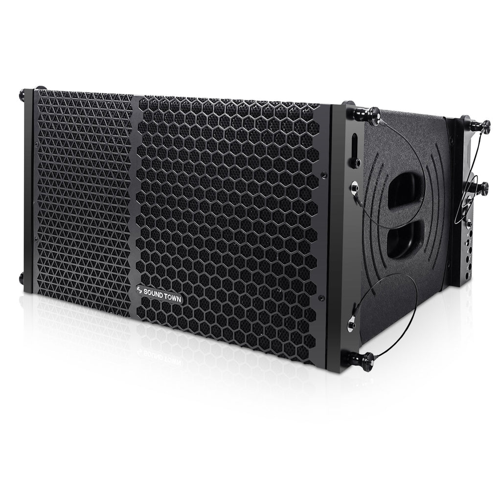 Sound Town ZETHUS-115SPW110PWX2 | ZETHUS Series 10” Powered Two-Way Line Array Loudspeaker System with Onboard DSP, Black for Live Sound, Club, Bar, Restaurant, Church and School - Left Panel
