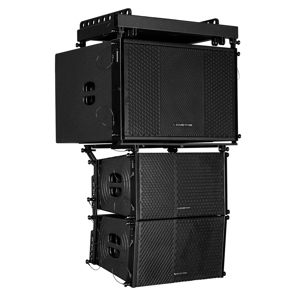 Sound Town ZETHUS-115SPW110PWX2 | ZETHUS Series Powered Line Array Speaker System w/ One 15" Subwoofer, Two 10" Loudspeakers with Onboard DSP, LPF, Black - Right Panel