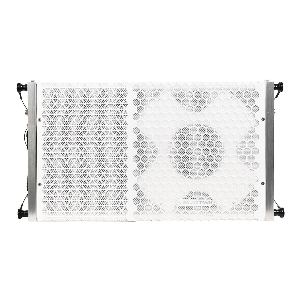 Sound Town ZETHUS-115SW110WX4 ZETHUS Series 10" Passive Two-Way Line Array Loudspeaker System with Titanium Compression Driver, Full Range/Bi-amp Switchable, White - Front Panel