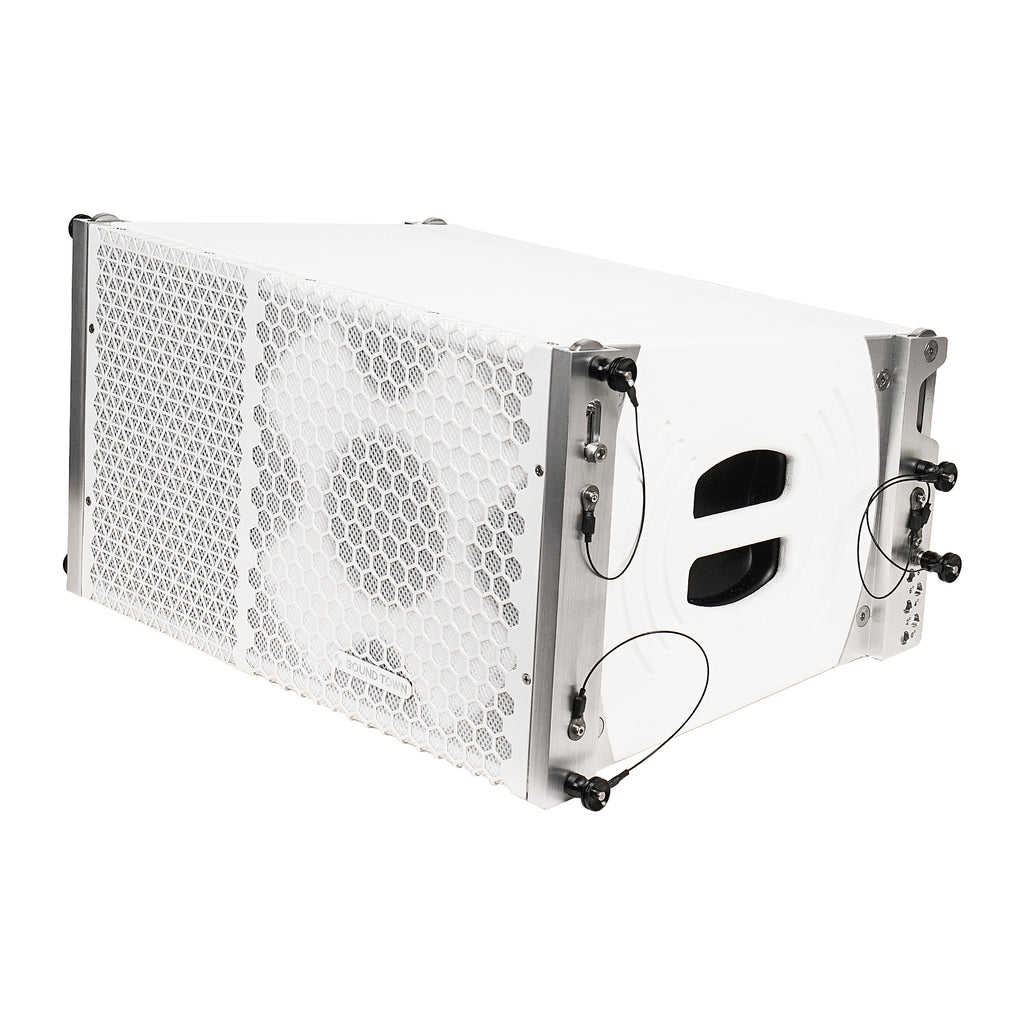 Sound Town ZETHUS-115SW110WX4 ZETHUS Series 10" Passive Two-Way Line Array Loudspeaker System with Titanium Compression Driver, Full Range/Bi-amp Switchable, White - Left Panel