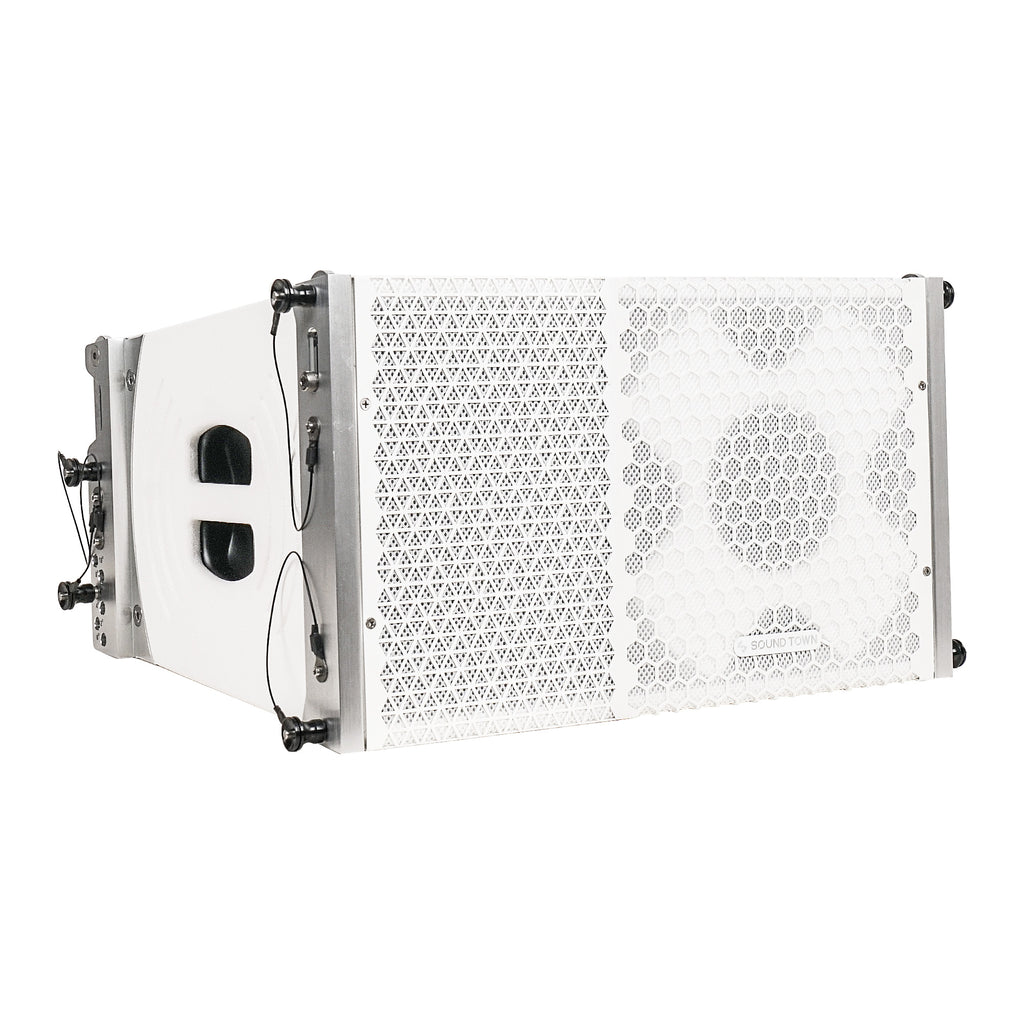 Sound Town ZETHUS-115SW110WX4 ZETHUS Series 10" Passive Two-Way Line Array Loudspeaker System with Titanium Compression Driver, Full Range/Bi-amp Switchable, White - Right Panel