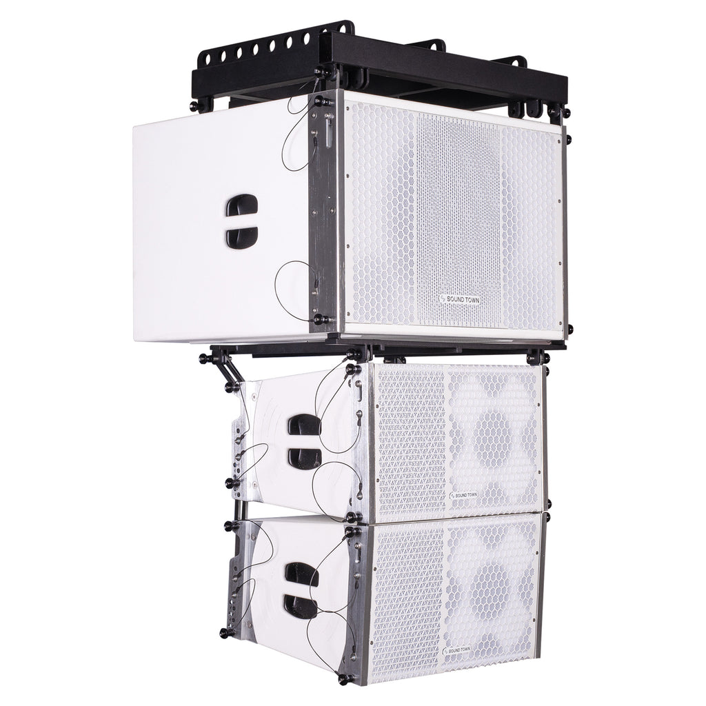 Sound Town ZETHUS-115SWPW110WX2 ZETHUS Series Line Array Speaker System with One 15-inch Powered Line Array Subwoofer w/ DSP, LPF, Two Compact 1 X 10-inch Line Array Speakers, White - Right Panel