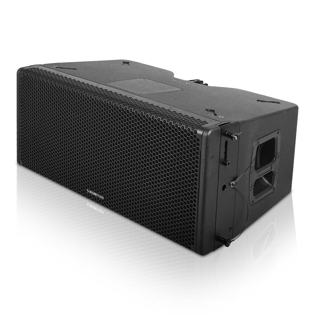 Sound Town ZETHUS-212LMH | Dual 12" 3-Way 3200W Full-Range Variable Curvature Line Array Loudspeaker, w/ Coaxial Neodymium MF/HF, Neodymium LF, Plywood, Black - Right View