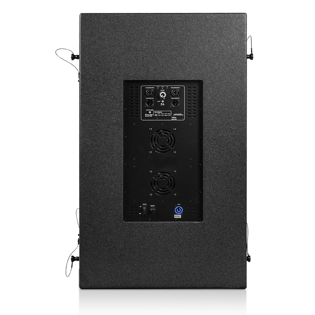 ZETHUS-215SPW | ZETHUS Series Dual 15“ Powered 2400W Line Array Subwoofer w/ DSP, 2-Channel Class-D Amplifier, Birch Plywood, Black - Back View
