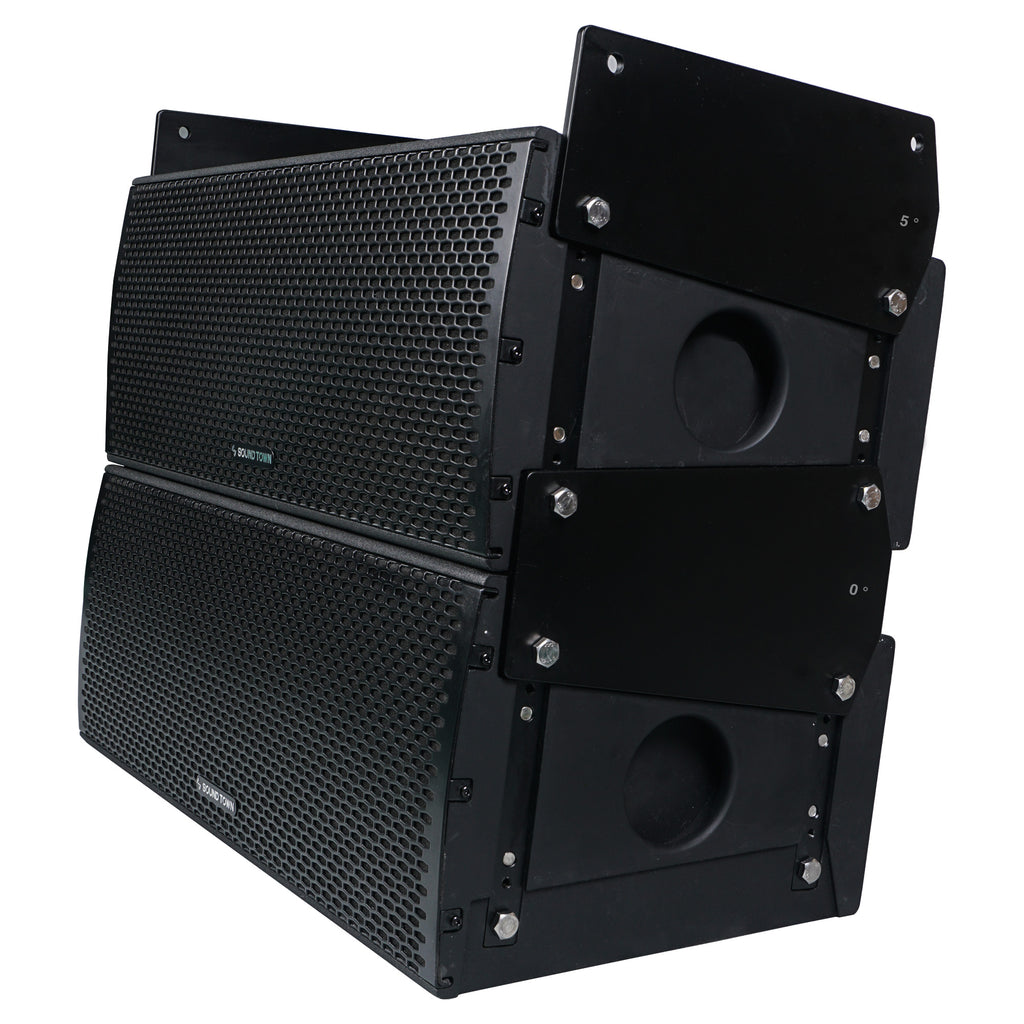 Sound Town ZETHUS-IP208X4 ZETHUS Series Dual 8” 900W Water-Resistant Passive Line Array Loudspeaker with 3” Titanium Compression Driver, Full Range/Bi-amp Switchable, Black - Stacked