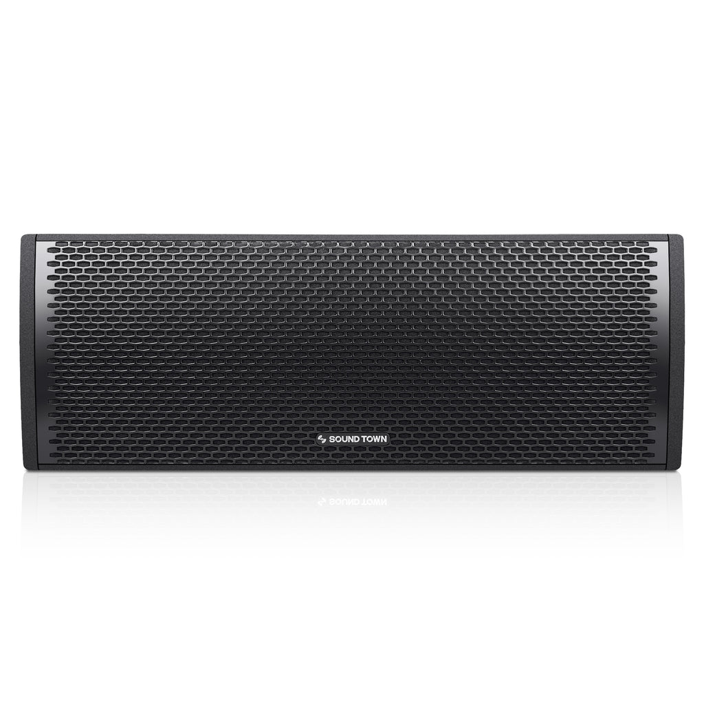 Sound Town ZETHUS-IP208X4 ZETHUS Series Dual 8” 900W Water-Resistant Passive Line Array Loudspeaker with 3” Titanium Compression Driver, Full Range/Bi-amp Switchable, Black - Front Panel