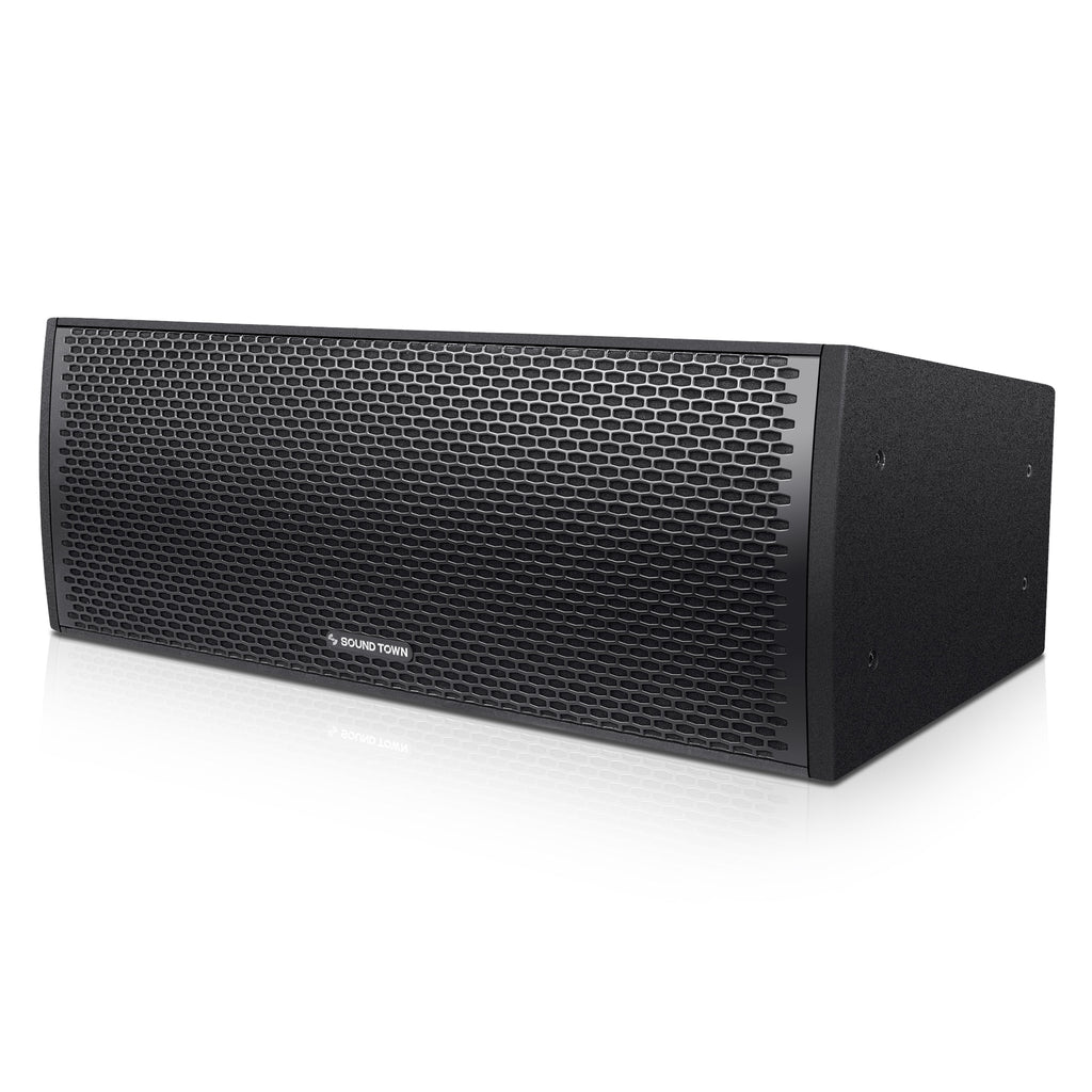 Sound Town ZETHUS-IP208X4 ZETHUS Series Dual 8” 900W Water-Resistant Passive Line Array Loudspeaker with 3” Titanium Compression Driver, Full Range/Bi-amp Switchable, Black - Left Panel
