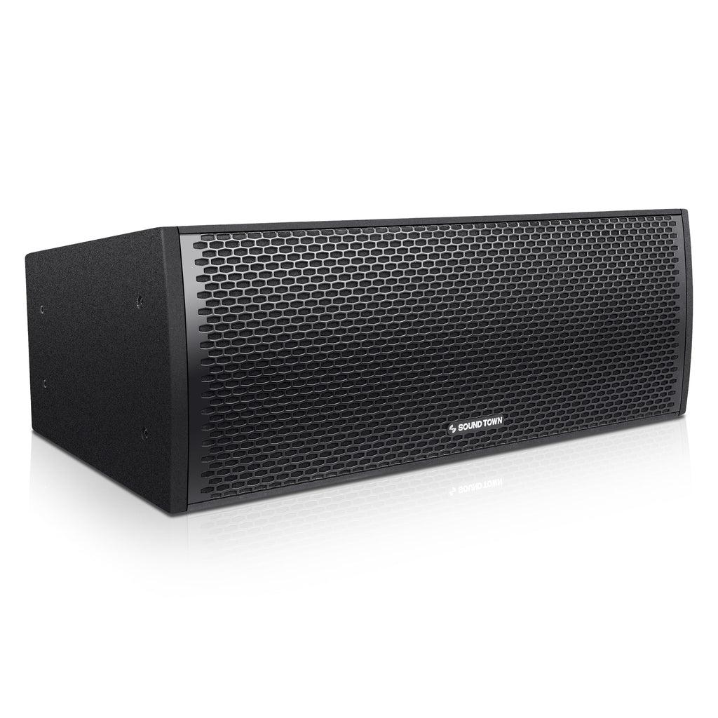 Sound Town ZETHUS-IP208X4 ZETHUS Series Dual 8” 900W Water-Resistant Passive Line Array Loudspeaker with 3” Titanium Compression Driver, Full Range/Bi-amp Switchable, Black - Right Panel