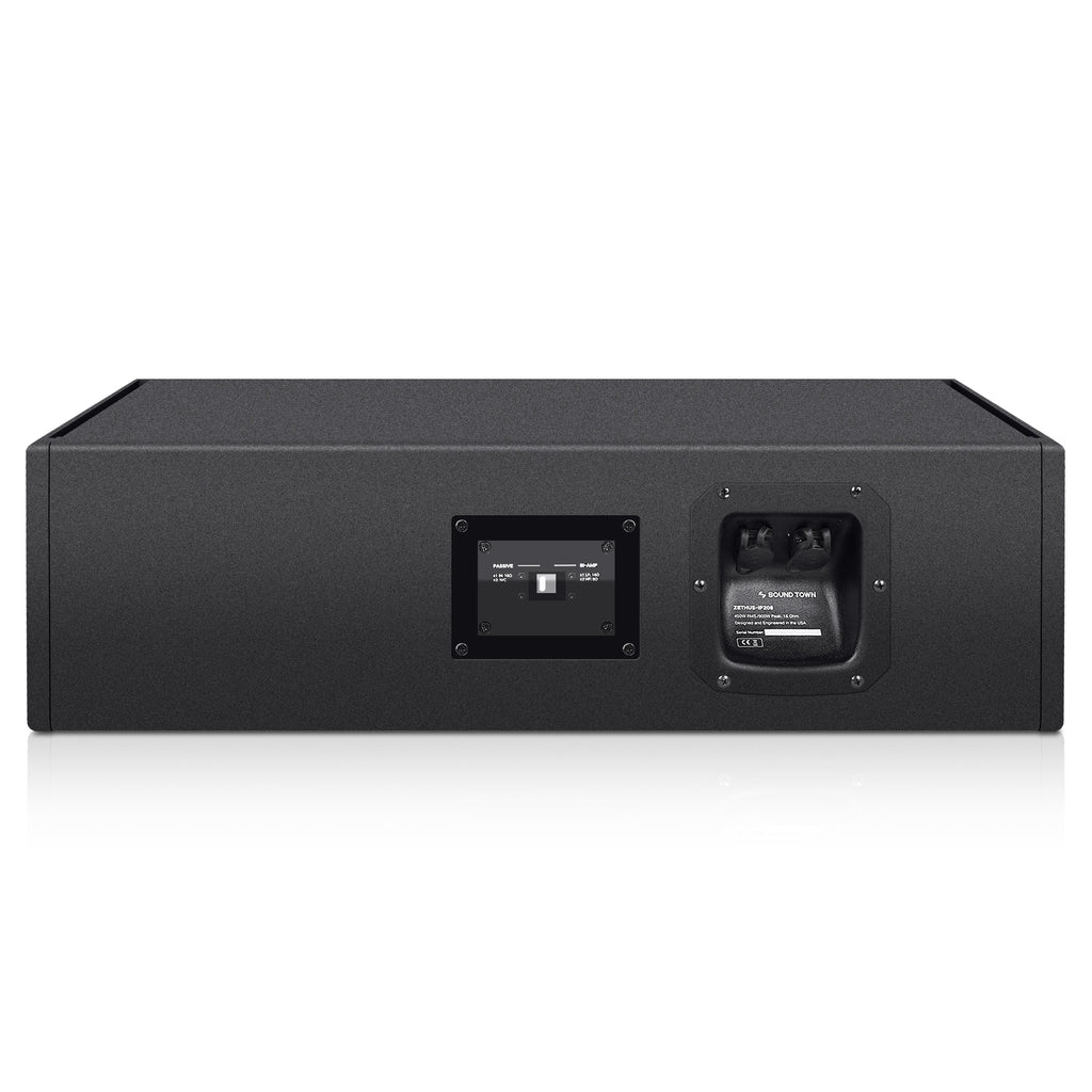 Sound Town ZETHUS-IP208X4 ZETHUS Series Dual 8” 900W Water-Resistant Passive Line Array Loudspeaker with 3” Titanium Compression Driver, Full Range/Bi-amp Switchable, Black - Back Panel