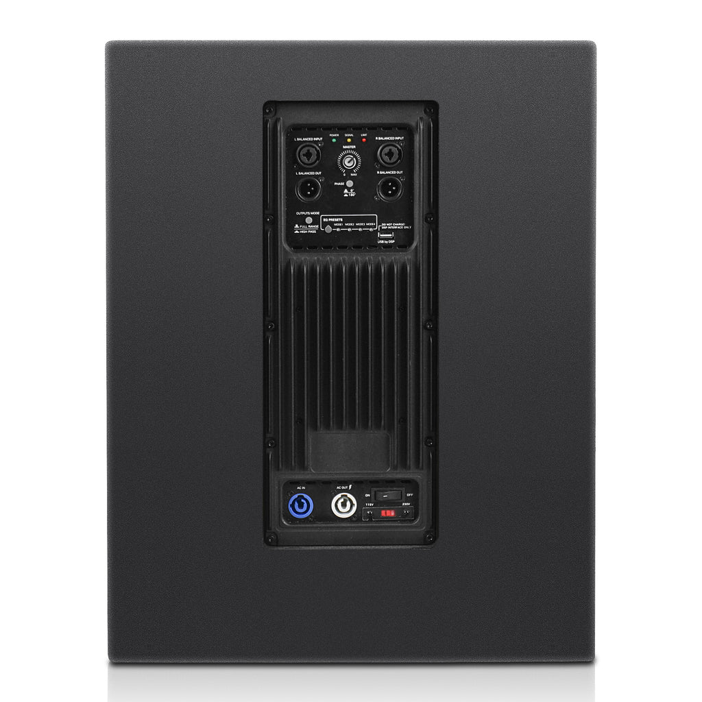 Sound Town ZETHUS-M115SPW-R | REFURBISHED: ZETHUS Series 1400W Powered Line Array Subwoofer, with Class-D amp, DSP, LPF, Black for Live Sound, Stage, Clubs, Churches and Schools - Back Panel