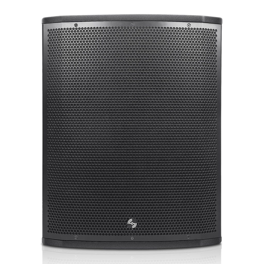 Sound Town ZETHUS-M115SPW-R | REFURBISHED: ZETHUS Series 1400W Powered Line Array Subwoofer, with Class-D amp, DSP, LPF, Black for Live Sound, Stage, Clubs, Churches and Schools - Front Panel