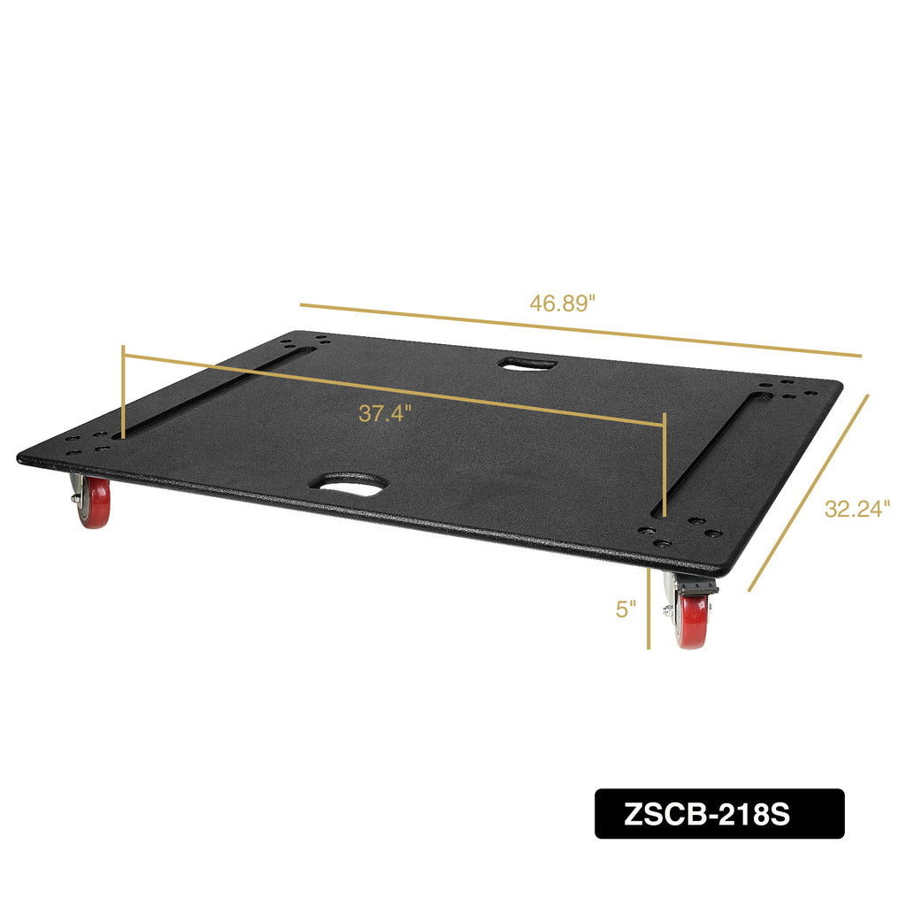 Sound Town ZS-218SP210BP4C | Heavy-Duty Plywood Caster Board for ZETHUS-218S/218SPW Subwoofers and Furniture with 4-inch Wheels and Brakes - Size and Dimensions