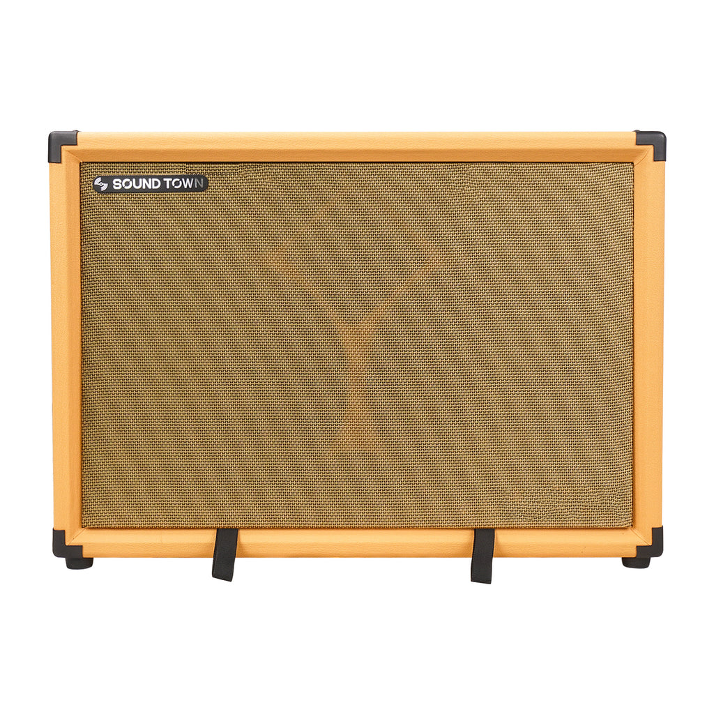 Sound Town BGC210OR | 2 x 10“ 400W Bass Cabinet w/ Horn, 8-ohm, Birch Plywood, 50oz Magnet, 3” Voice Coil, Orange Tolex - front panel