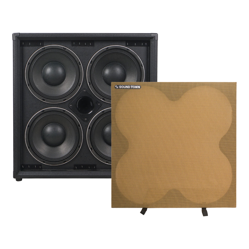 Sound Town BGC410BK | 4 x 10“ 800W Bass Cabinet w/ Horn, 8-ohm, 50oz Magnet, 3" Voice Coil, Birch Plywood, Black Tolex - removable wheat cloth grill