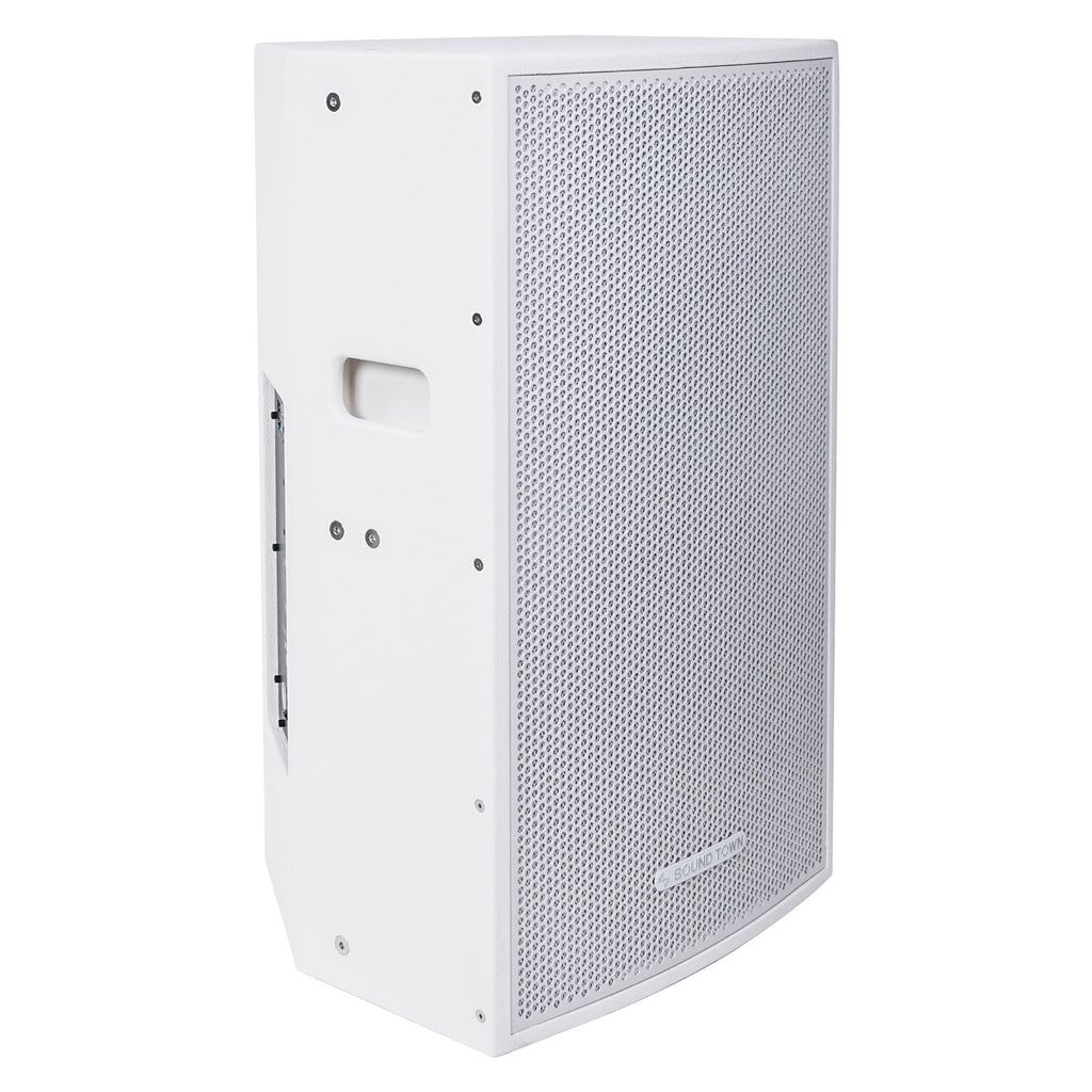 Sound Town CARME-115WPW CARME Series 15" 2-Way Powered Professional PA DJ Monitor Speaker, White w/ Compression Driver for Installation, Live Sound, Karaoke, Bar, Church - right panel